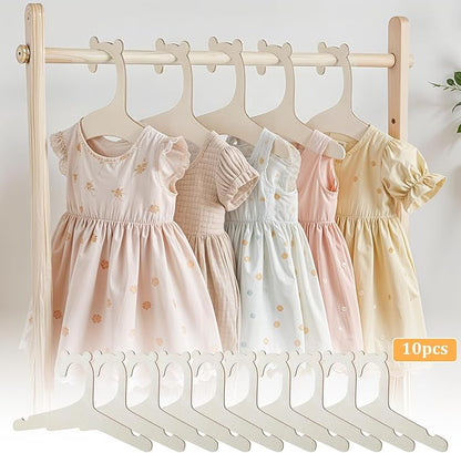 10Pcs Wooden Baby Hangers, Handcrafted Baby Clothes Hanger, Non Slip Coat Hangers for Newborn Shower Nursery and Closet Storage for Coats Pants and Jackets