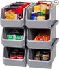 ReadySpace Plastic Containers for Organizing and Storage Bins for Closet, Kitchen, Office, Garage or Pantry Organization, Stackable Bins, Large (14.8" x 8" x 7"), 6-Pack, Grey
