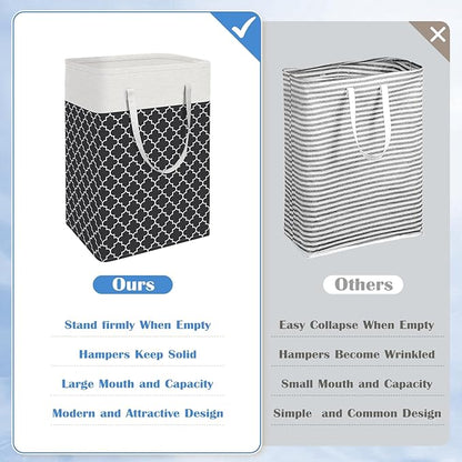 BlissTotes 3-Pack Laundry Basket, Freestanding＆Waterproof Laundry Hamper, Collapsible Tall Clothes Hamper with Easy Carry Handles for Clothes, Towels in the Family and Dorm,Clover Black,88L