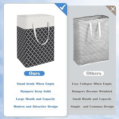 BlissTotes 3-Pack Laundry Basket, Freestanding＆Waterproof Laundry Hamper, Collapsible Tall Clothes Hamper with Easy Carry Handles for Clothes, Towels in the Family and Dorm,Clover Black,100L