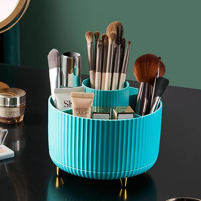 fanado 360° Rotate Makeup Brush Holder Organizer, Makeup Organizers Countertop, Makeup organization and Skincare Storage with Gift Box Packing for Vanity, Desktop, Bathroom (Blue)