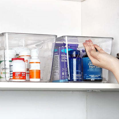 Vtopmart 12 Pack Clear Stackable Storage Bins with Lids, Large Plastic Containers with Handle for Pantry Organizer and Storage,Perfect for Bathroom,Cabinet,Kitchen,Fridge,Closet Organization