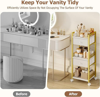 Flycity Makeup Organizer Cart with Drawers, 5 Tiers Rolling Makeup Cart, Floor Skincare Organizers, Vanity Organizer Storage with Wheels Cosmetic Display Cases for Skin Care Perfume Nail Polish, Gold