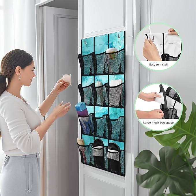 Generic Blue Marble Over The Door Shoe Organizer Hook Design Shoes Rack Storage Organizer Over The Door Can Be Easily Folded Into A Flat Shape for Easy Storage and Carrying