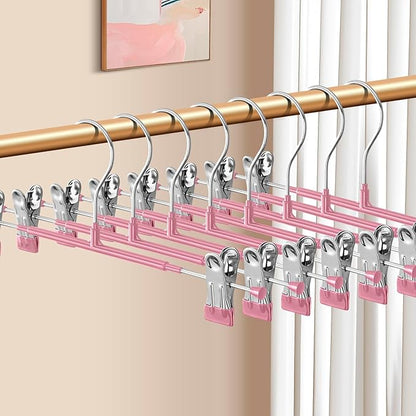14Inch 50PACK Pants Hangers with Clips Adjustable Skirt Hangers for Women Metal Non-Slip Trousers Hanger Heavy Duty Space Saving Clothes Hanger for Shorts,Jeans,Pink