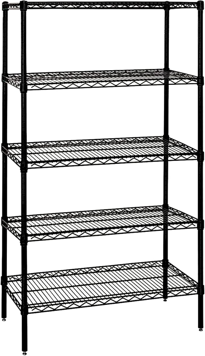 Quantum Storage Systems WR86-3048BK-5 Wire Shelving Starter Kit, 48" W x 30" D x 86" H, 600 lbs Capacity, Carbon Steel, Epoxy Coated, Black, NSF