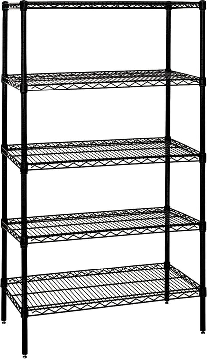 Quantum Storage Systems WR86-3048BK-5 Wire Shelving Starter Kit, 48" W x 30" D x 86" H, 600 lbs Capacity, Carbon Steel, Epoxy Coated, Black, NSF
