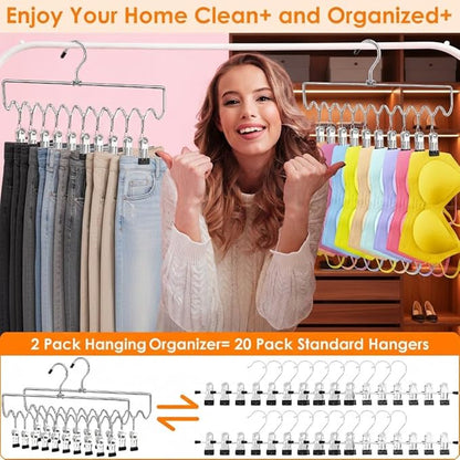 Pants Hangers Space Saving with Clips,Closet Organizers and Storage,20 Non-Slip Rubber Clips Metal Legging Organizer for Jeans Skirt Home Essentials,Dorm Room Essentials for College Students Girls Guy