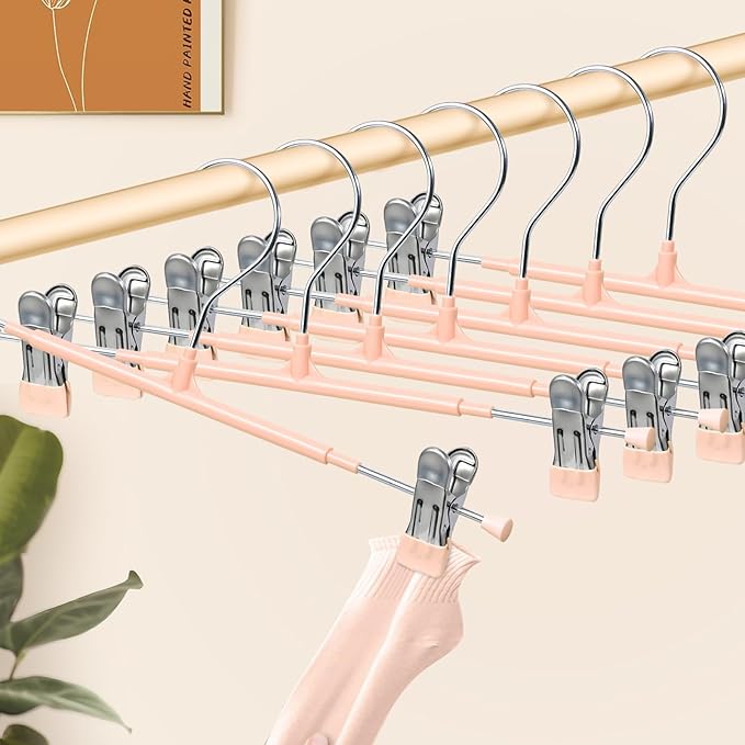 HUADYMEET 30 Pack 14Inch Pants Hangers with Clips,Metal Trouser Hanger for Jeans.Space Saving Skirt Hangers Heavy Duty Non-Slip Adjustable Clothes Shorts Hanger for Women,Men,Coral Pink