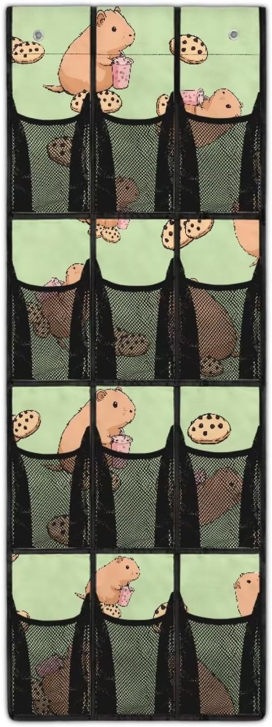 Capybara Shoe Organizer Door Hanger,Storage for Small Spaces,Over the Door Shoe Organizer with 12 Mesh Large Pockets
