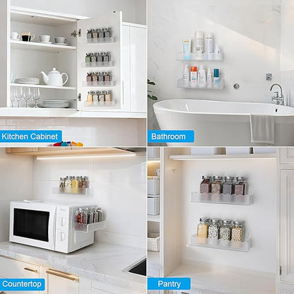 10 inch Spice Rack Wall Mounted,4 Pack Spice Organizer Shelf for Stove Cabinet Pantry Door, Adhesive or Screw Hanging Wall Spice Shelf Storage Holder in Kitchen and RV - Frost Color