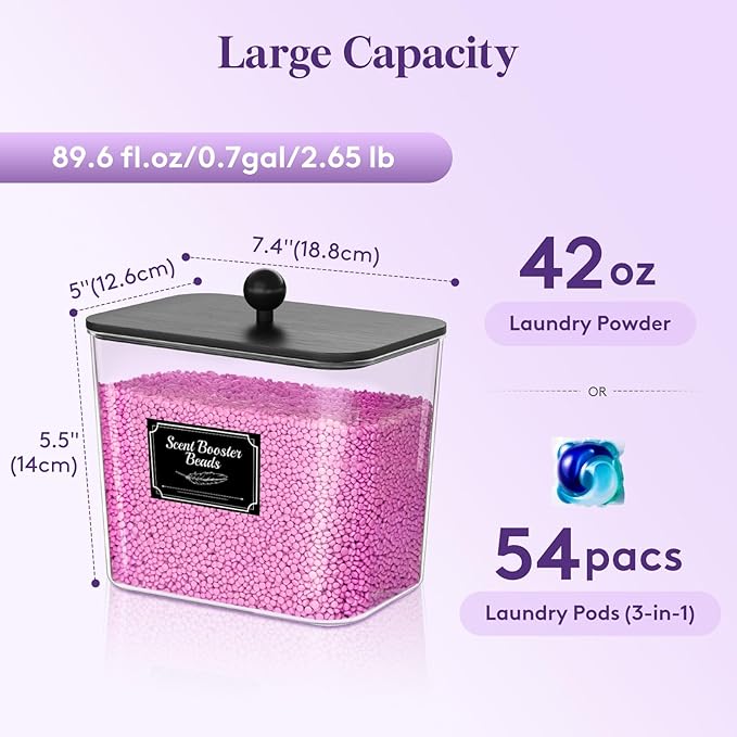 Lifewit Laundry Pods Container with Lid, Dryer Sheet Holder, Room Organization Storage for Coffee Pods Kcup Washing Powder, Scent Booster Beads, 2600 ml/0.7gal，Black,1 Pcs