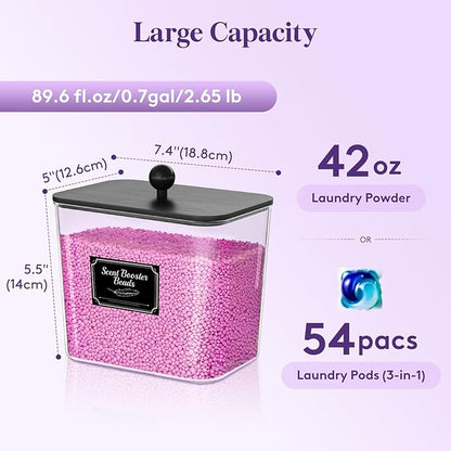 Lifewit Laundry Pods Container with Lid, Dryer Sheet Holder, Room Organization Storage for Coffee Pods Kcup Washing Powder, Scent Booster Beads, 2600 ml/0.7gal，Black,1 Pcs