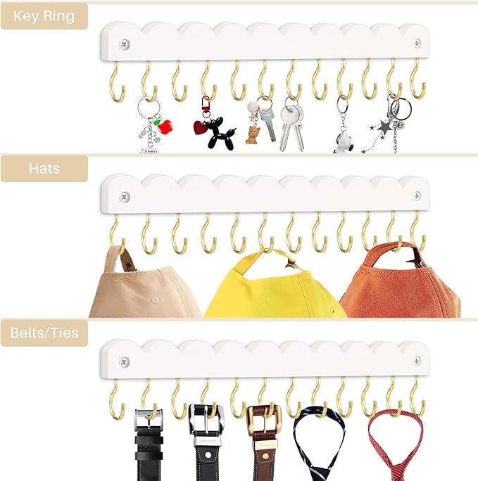 2 Pack Necklace Holder Organizer Wall Mount, Wooden Necklace Hanger Storage Hanging Jewelry Organizer with 12 Hooks for Necklaces, Bracelets, Rings and Bangles Display