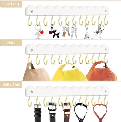 2 Pack Necklace Holder Organizer Wall Mount, Wooden Necklace Hanger Storage Hanging Jewelry Organizer with 12 Hooks for Necklaces, Bracelets, Rings and Bangles Display