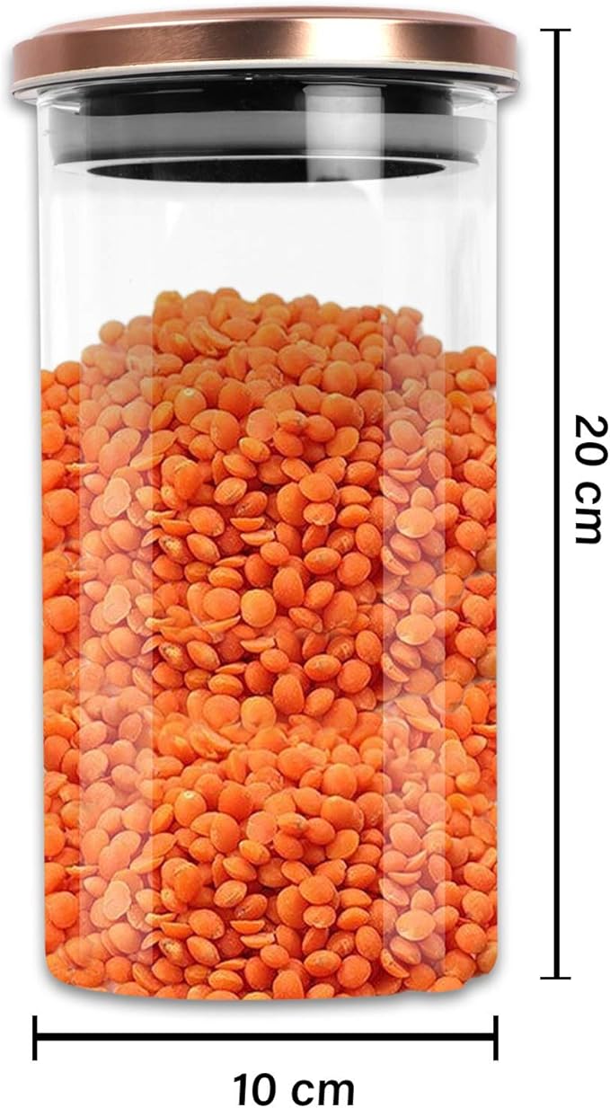 PROBOTT Vetroware Glass Storage Jar 1100ml, Transparent | For Grains, Pulses, Spice, Cereals, Cookies, Dry Fruits | Fridge Storage Container | Multipurpose Organizer Jar with Airtight Metal Lid