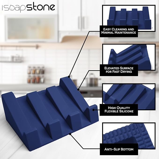 Silicone Soap Dish (USA Patented) Self Draining Bar Soap Holder for Shower Bathroom Sink, Drying Soap Dish Tray Kitchen Sponge Holder Easy Cleaning Soap Saver Mat (Midnight Navy, 1)