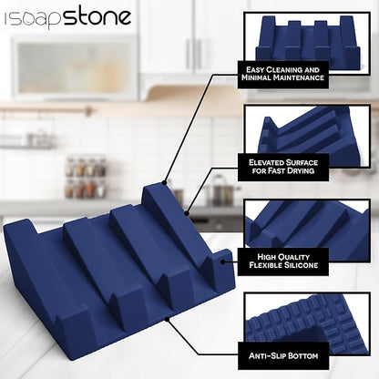 Silicone Soap Dish (USA Patented) Self Draining Bar Soap Holder for Shower Bathroom Sink, Drying Soap Dish Tray Kitchen Sponge Holder Easy Cleaning Soap Saver Mat (Midnight Navy, 1)