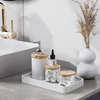 Gurygo 10" Vanity Tray for Bathroom - Hand Towel Tray Organizer for Paper Napkins - Bathroom Vanity Counter Organization - Ceramic Soap Dispenser Tray for Kitchen Counter (Marble White, Set/1)…