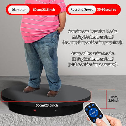 23.6In Remote Large Motorized electric turntable Rotating platform Photography Turntable Motorized lazy susan Base giratoria para for Photography,3D Scanner,Heavy duty display(Load Range:220~500lbs)