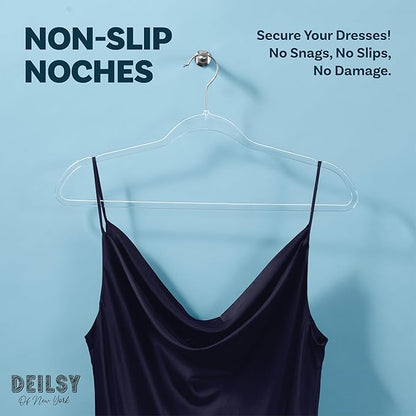 DEILSY™ Clear Hangers 50 Pack with Silver Hook - Non Velvet Slim Hangers - Durable Hanger Space Saver for Closet Organization, Shirts, Dresses, Jackets, Pants, Adult Clothes Storage Solution