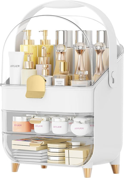 Makeup Organizer Countertop, Skincare Holder Bathroom Counter Organizer, Storage Box Cosmetic Display Cases, Teen Girl Gifts Make up Organizers for Vanity, Dresser (Rose Gold)
