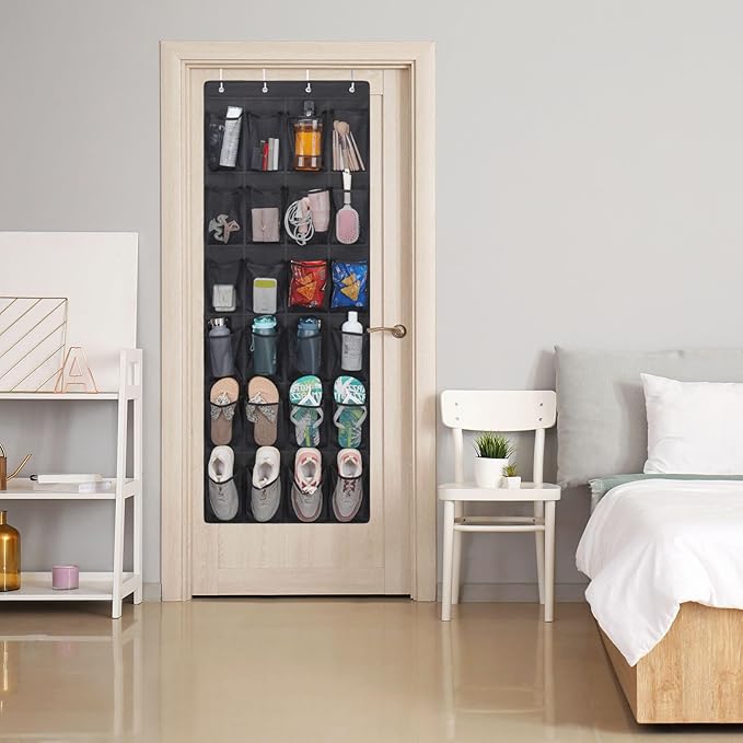 F-color Large Hanging Organizer - Over the Door Shoe Organizer, Cruise Essentials for Closet & Pantry, 24 Breathable Mesh Pockets, Space Saving Hanging Storage Holder with 4 Heavy-Duty Metal Hooks