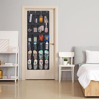 F-color Large Hanging Organizer - Over the Door Shoe Organizer, Cruise Essentials for Closet & Pantry, 24 Breathable Mesh Pockets, Space Saving Hanging Storage Holder with 4 Heavy-Duty Metal Hooks