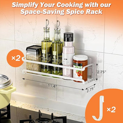 Bunoxea Spice Rack wall mounted 2 Pack, Space-Saving Spice Organizer for Spice Jars and Seasonings,Screw or Adhesive Hanging Spice Rack Organizer for Your Kitchen Cabinet,or Pantry Door,White