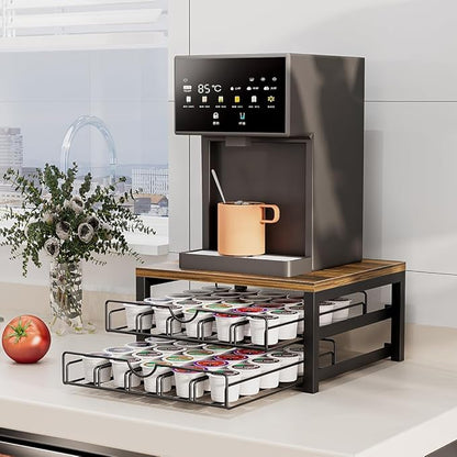 Coffee Pod Holder Drawer 2 Tier for K Cup Capsule Pods Storage Organizer Under Coffee Pot Storage Sliding Drawer (Black, 2 Tier)
