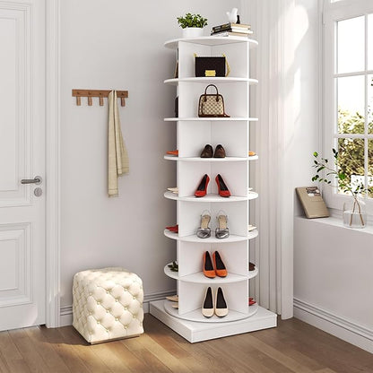 7-Tier Rotating Shoe Rack Tower, 360 Spinning Shoe Rack, Modern Free Standing Spinning Shoe Organizer, Rotating Lazy Susan Shoe Racks for Entryway Doorway, Holds Up to 28 Pairs of Shoes(White)