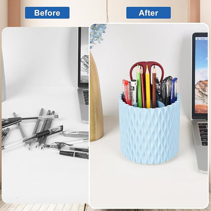 Makeup Brush Holder Organizer-360° Rotating Makeup Brush Storage,Pencil Pen Holder Cup,Desk Accessories,5 Slot Make up Brushes Cup, for Vanity Desktop Bathroom Countertop (Light Blue)