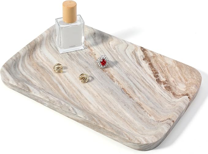 Koville Marble Tray, 12"x8" Marble Vanity Tray for Countertop Bathroom Kitchen Dresser, Decorative Catchall Trays for Perfume Jewelry, Rectangular Stone Serving Tray(Palissandro Blue