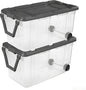 160 Quart Wheeled Stacker, Extra Large Durable Clear Bin, Latch Lid and Pull Handle, Gray, 2 Count