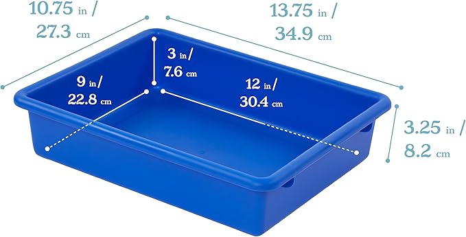 ECR4Kids Letter Size Plastic Tray Organizer with Lids, Small, Storage Bins, Blue, 10-Piece
