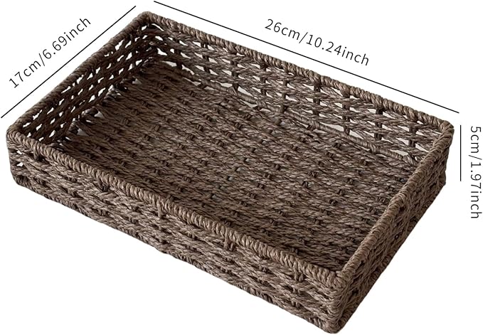 Small Woven Paper Rope Baskets for Storage(4PCS), Basket Tray for Drawer,Shelves,Closet Organizing & Decor (Dark Brown)