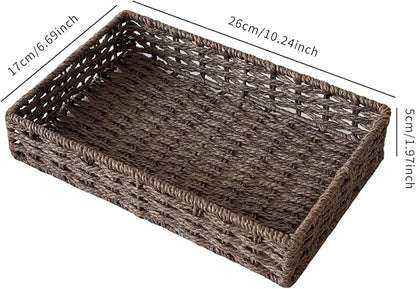 Small Woven Paper Rope Baskets for Storage(4PCS), Basket Tray for Drawer,Shelves,Closet Organizing & Decor (Dark Brown)