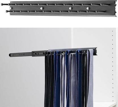 Blulu 1 Pcs 13.8'' Sliding Tie Rack Hanger for Closet, 25 Tie Pull Out Wall Mounted Extending Sturdy Metal Belt Organizer Holder for Men Belt Storage, Black