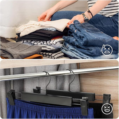 GUANJUNE Clothes Pants Hangers, Space-Saving Skirt Holders with 360 ° Swivel Hooks, Adjustable Clips, Trouser Hangers, Clothes Coat Garment Jeans Hangers (30 Pack, Black)