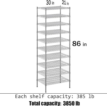 21" Deep x 30" Wide x 86" Height Wire Shelving Kit | 10-Tier | NSF Commercial Storage Rack Unit