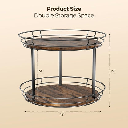 LAMU 12'' Lazy Susan Turntable Organizer, 2 Tier Round Rotating Spice Rack Organization for Kitchen Cabinet and Countertop, Wooden Lazy Susan for Table Top, Pantry, Bathroom, Vanity, Home Decor
