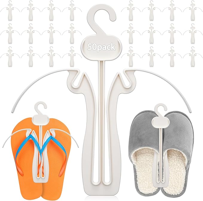 Novabright 50 Pcs Sandal Hangers 7 Inch Plastic Flip Flop Holder Organizer Small Shoe Hooks Hanging Rack Shoe Hangers for Retail Beach Shop Display Home Storage(White)