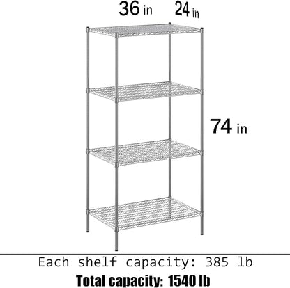24" Deep x 36" Wide x 74" Height Wire Shelving Kit | 4-Tier | NSF Commercial Storage Rack Unit
