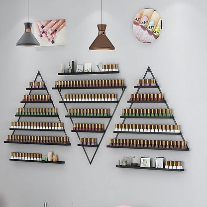 Wall-Mounted Nail Polish Rack, Set of 6 Triangular Black Nail Polish Shelf Lipstick Perfume Cosmetic Display Shelf for Home Spa Nail Salon Shop