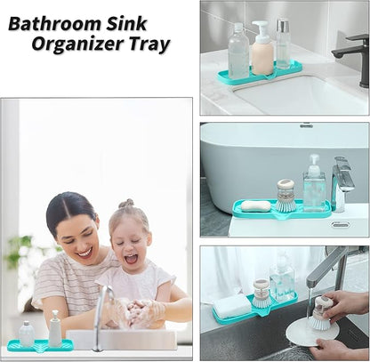 MicoYang Silicone Bathroom Soap Dishes with Drain Spout-Bathroom and Kitchen Sink Organizer,Sponge Holder,Dish Soap Tray,Perfect for Dispenser,Scrubber,Bottle,Cup on Sink or Counter-Mint 12"×4"