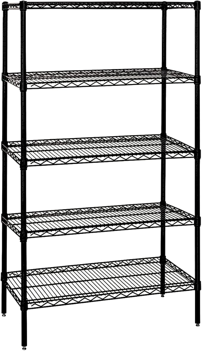 Quantum Storage Systems WR74-3072BK Wire Shelving Starter Kit, 72" W x 30" D x 74" H, 600 lbs Capacity, Carbon Steel, Epoxy Coated, Black, NSF