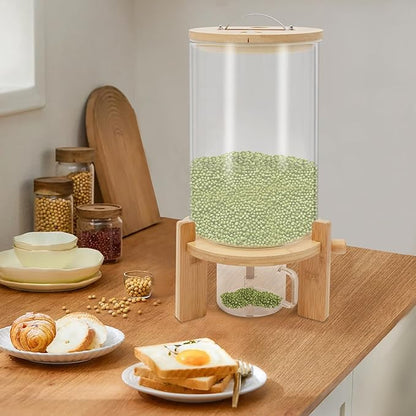 Rice Dispenser, 7.5L Glass Rice Container Cereal Container with Bamboo Stand Large Food Storage Container Flour Organization with Airtight Lid & Measuring Cup for Grain Legumes (7.5L)