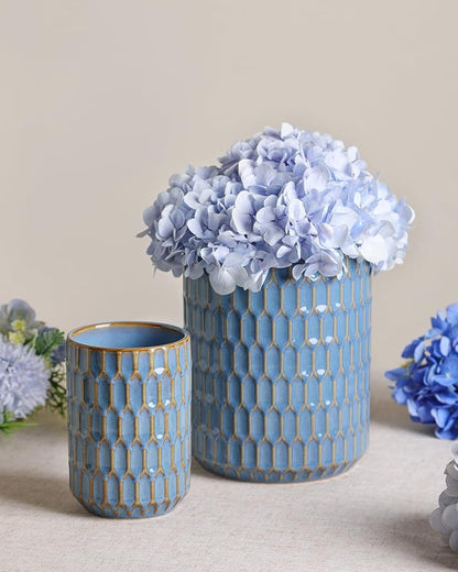 Utensil Holder, 7.5"+5.3" Ceramic Kitchen Utensil Holder for Countertop, Large Cooking Utensil Crock for Kitchen Counter, Set of 2, Blue