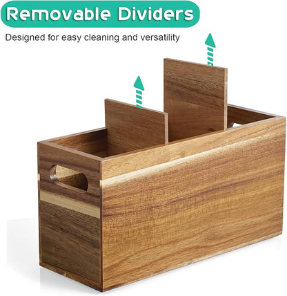 ALELION Acacia Wood Utensil Holder Organizer for Counter - Large Wooden Utensil Caddy for Countertop - 3 Compartment Cooking Tool Holder for Spatula - for Farmhouse Kitchen Decor and Accessories