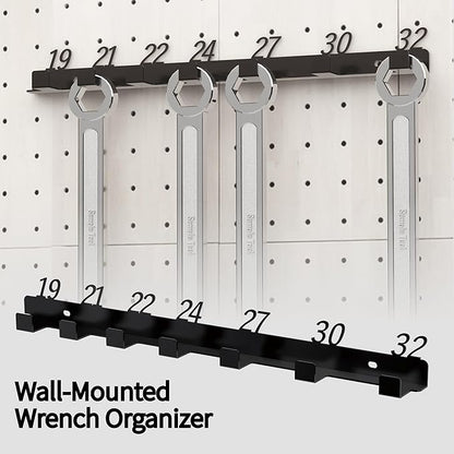 Metal Wrench Organizer, Wall-Mounted Storage Rack for Wrenches, Gift for Professional Mechanics, Sturdy Metal Rack, Combination Wrench Organizer for Wall, Holder for 7 wrenches（Fits 19mm to 32mm）